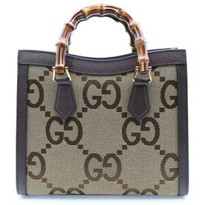Gucci Leather Shoulder GG Bamboo Brown Canvas Diana Hand Bag